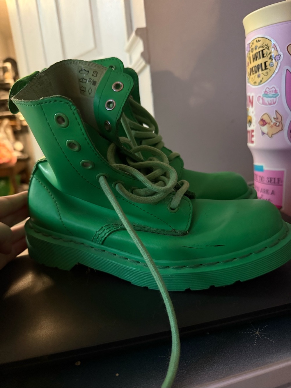 UNISEX DR MARTENS Green Lace-Up Combat Boots